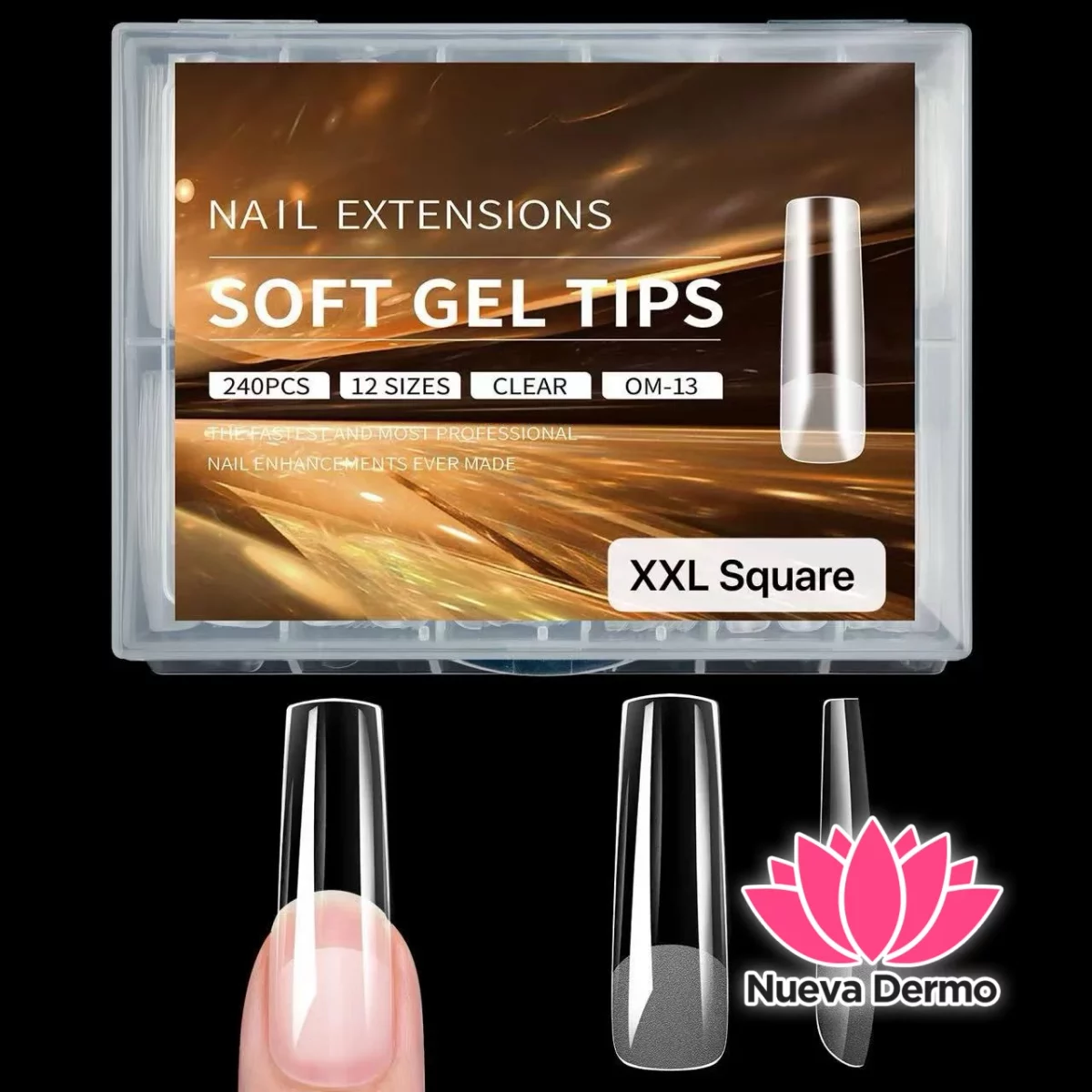 Tips soft gel profesional 240pc prelimados cuadrado XXL JUN-JP16