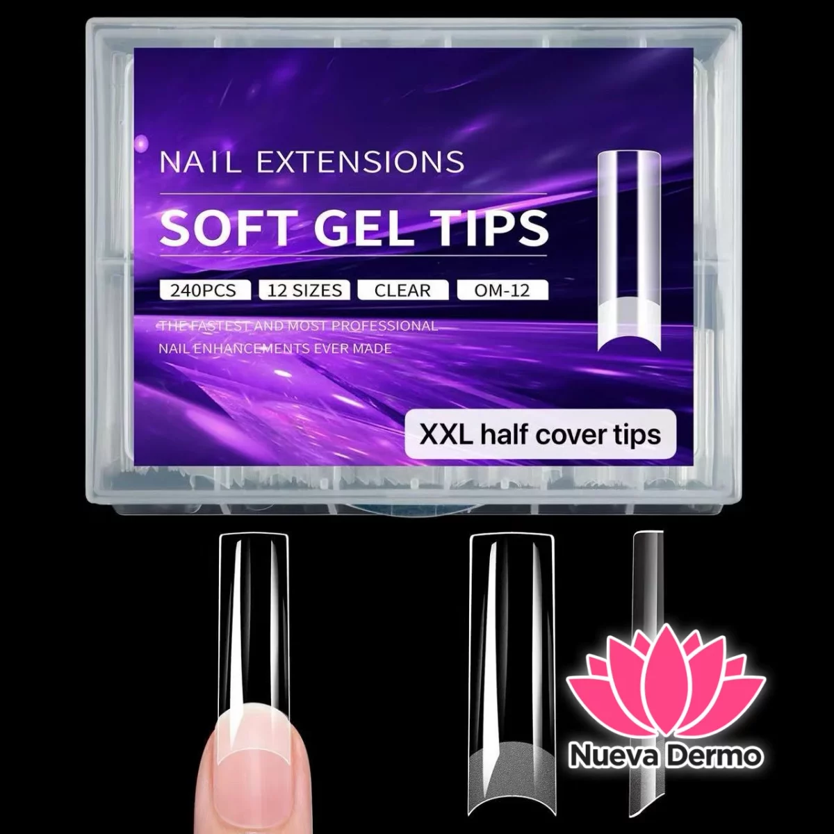 Tips soft gel profesional 240pc prelimados CURVA C XXL JUN-JP15