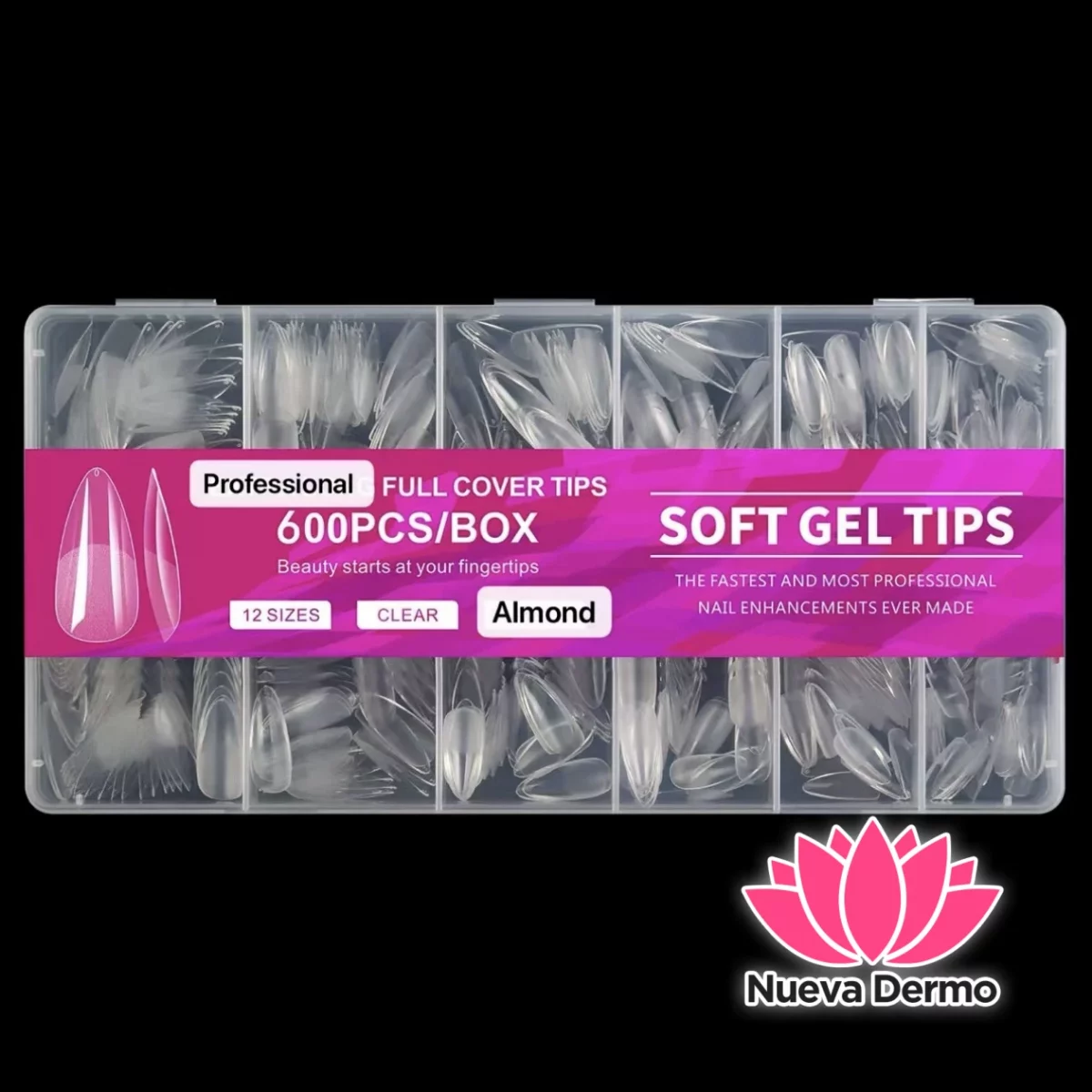 Tips soft gel profesional 600pc prelimados Almendra JUN-JP06