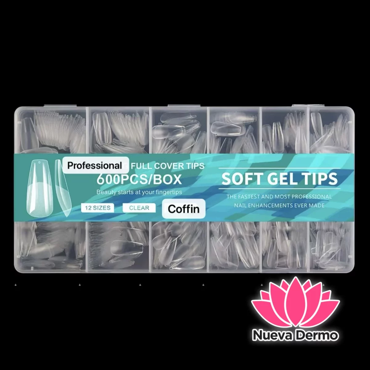 Tips soft gel profesional 600pc prelimados Coffin JUN-JP02