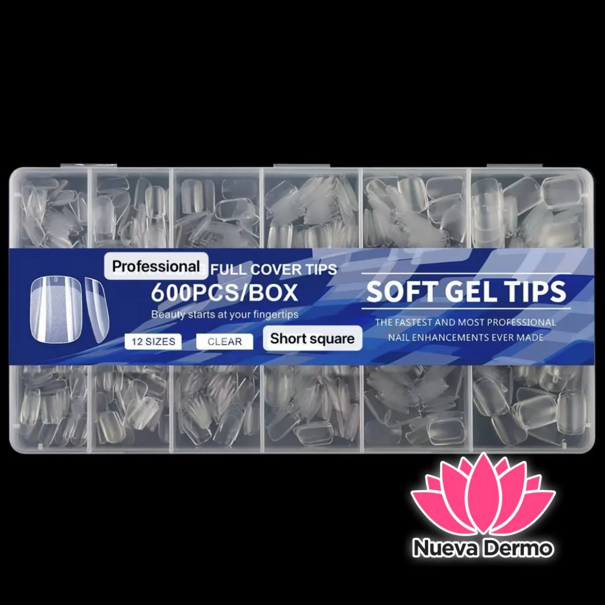 Tips soft gel profesional 600pc prelimados cuadrado corto JUN-JP03
