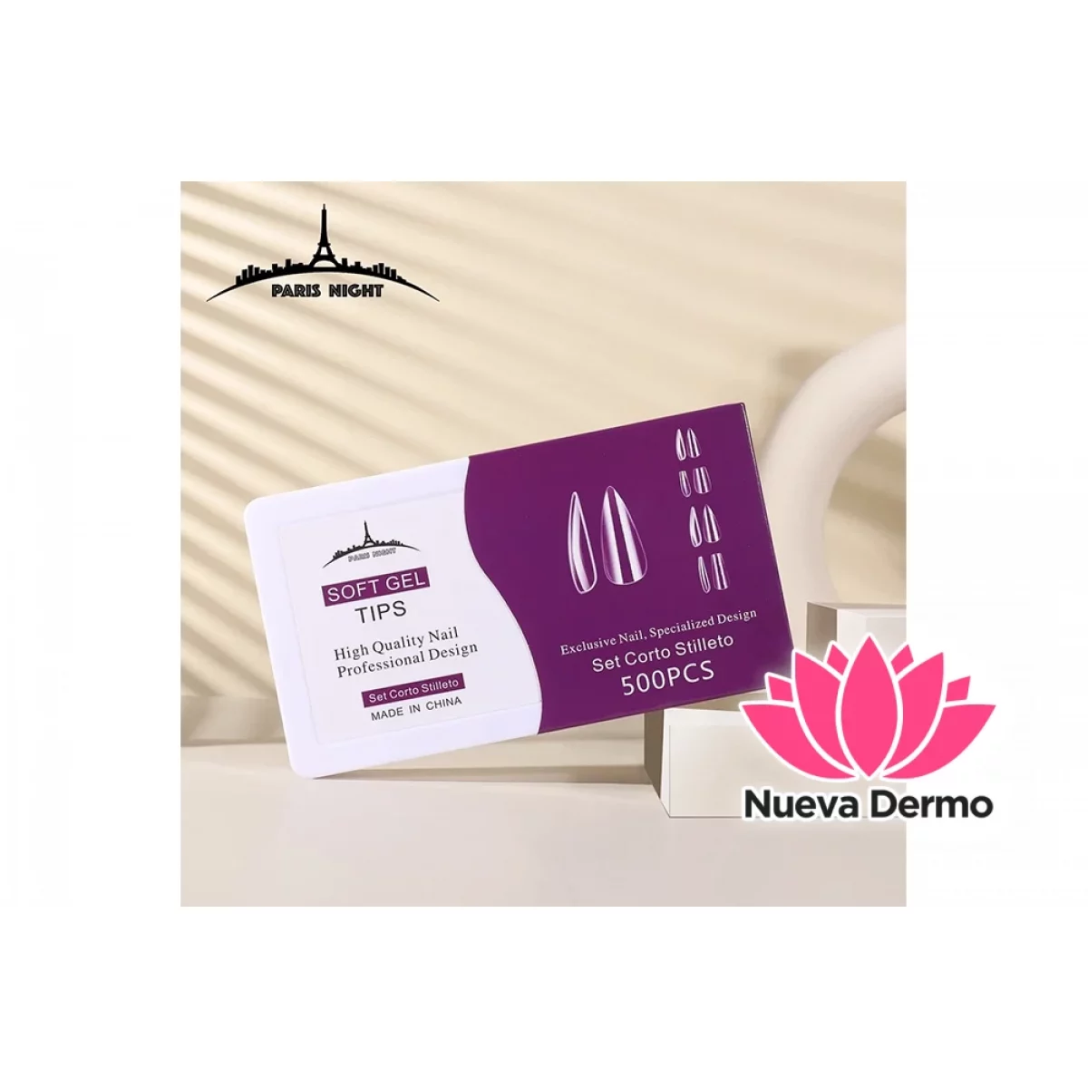 TIPS SOFT GEL STILETO *500 SET CORTA EN CAJA 20759-2
