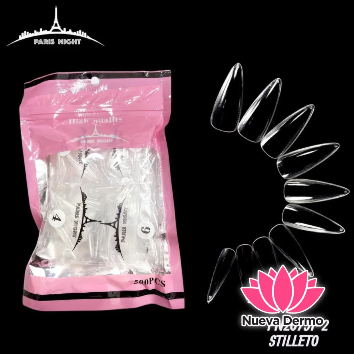 TIPS SOFT GEL STILLETO X500 EN BOLSA TRANSPARENTE PARIS NIGHT CD: PN20751-2