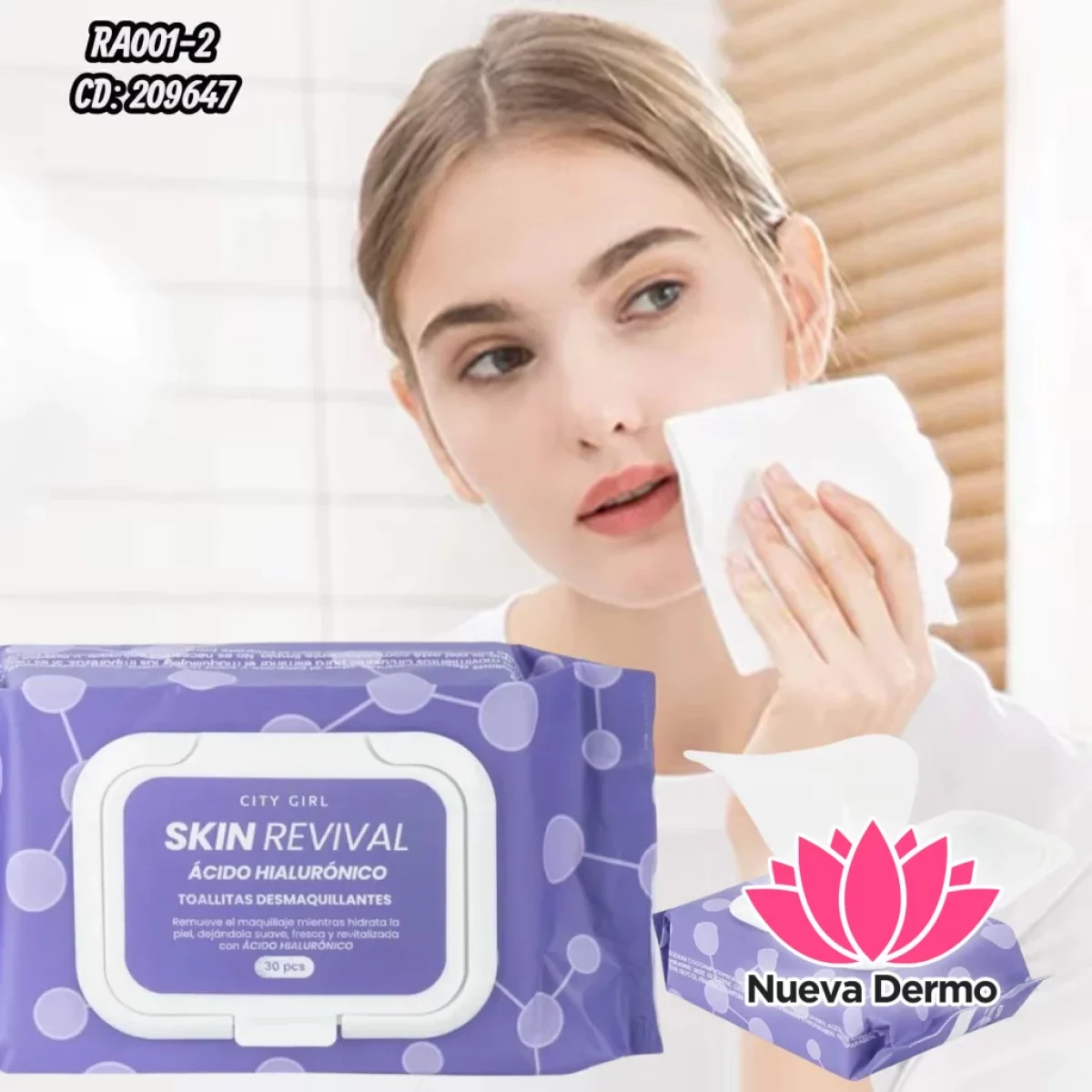 TOALLAS DEMAQUILLAJE CON ACIDO HIALURONICO RA001-2 CD: 209647