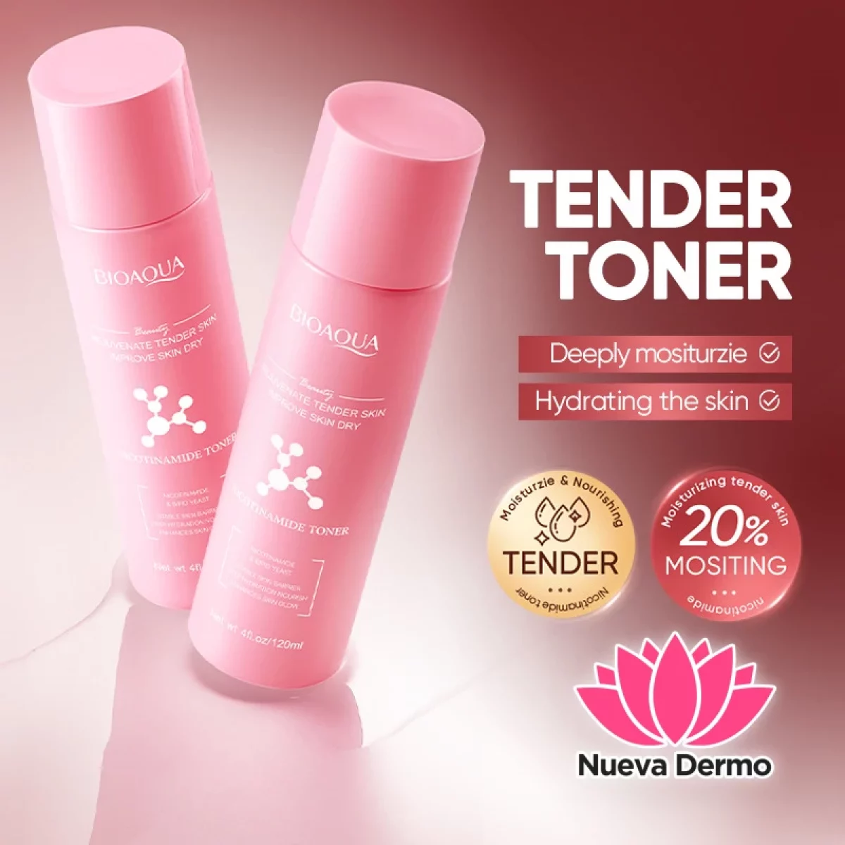 Toner Agua Tónica Hidratante y Suavizante con Niacinamida