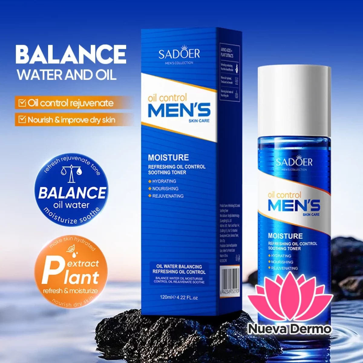 Toner Agua Tónica para Hombre Refrescante y Calmante Control Brillo