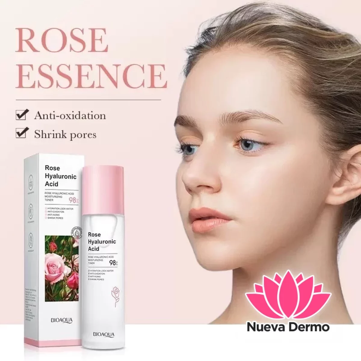 Toner moisturizer rose HYALURONIC acid 98%100ml(Bioaqua)