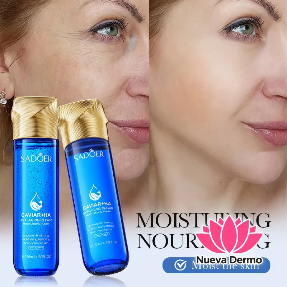 Tonico Facial con Caviar y Acido Hialuronico Antiedad Reparador Hidratante 130ML 19301