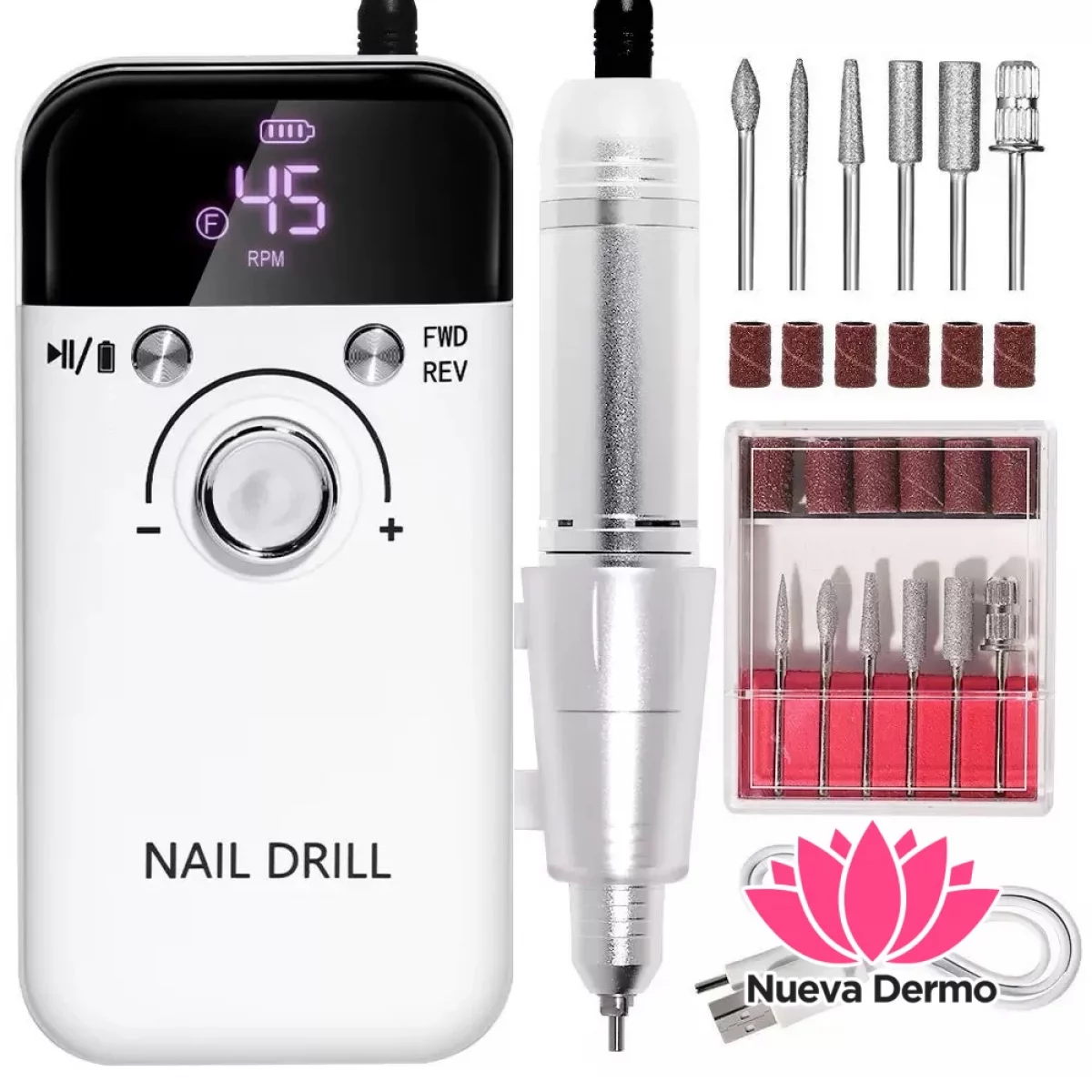 Torno inalambrico portatil 45000rpm blanco/rosa #JUN-MZ03