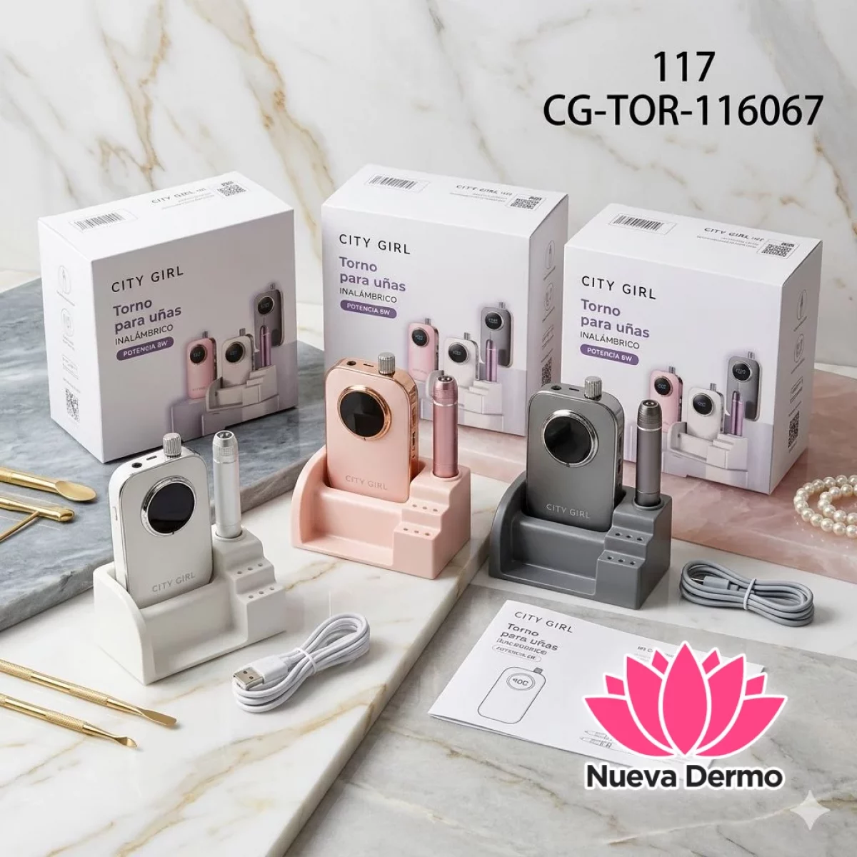 Torno inalámbrico profesional para uñas City Girl 117T/60676