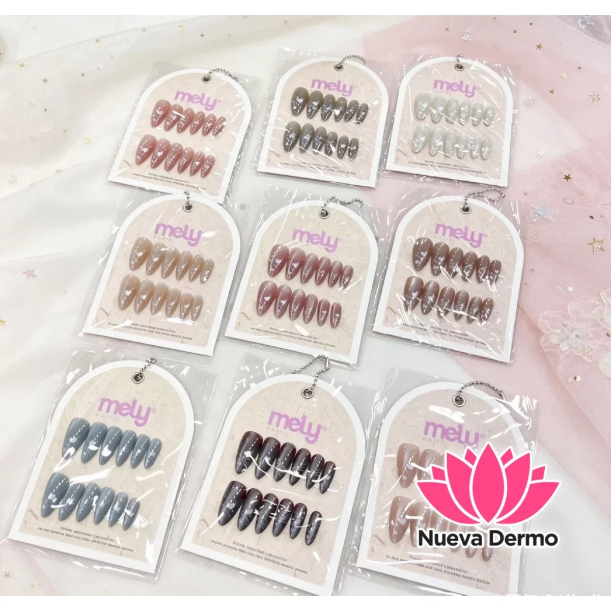 Uñas Press on Almendra Decoradas Efecto ojo de gato Mely(MYF8-0009)
