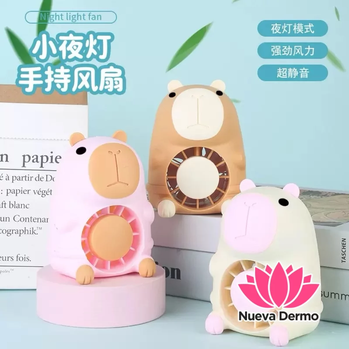 Ventilador Recargable Capybara 3 Niveles de Velocidad con Luz Jun-FSP08