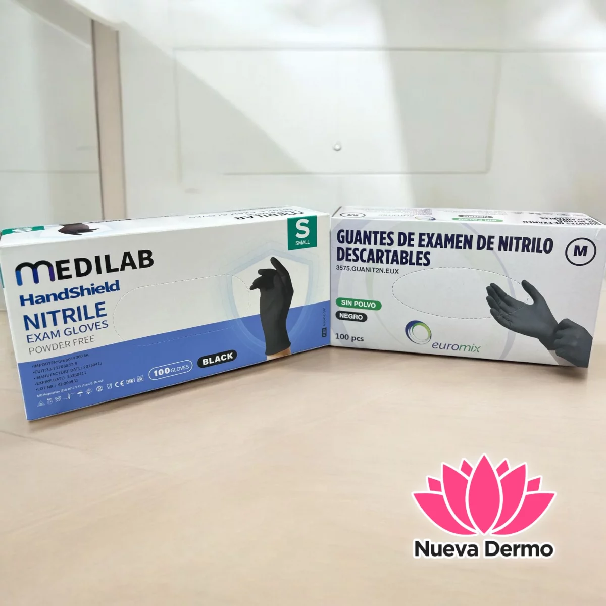X100 Guantes de Nitrilo Negro y Rosa Descartables Talle S y M
