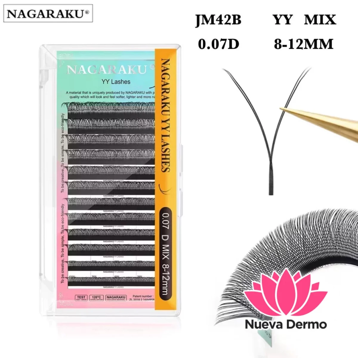 Yy Lashes Extensiones de Pestaña Tecnologica 2D Nagaraku 0.07 D MIX 8-12MM Cd: Jm-42B