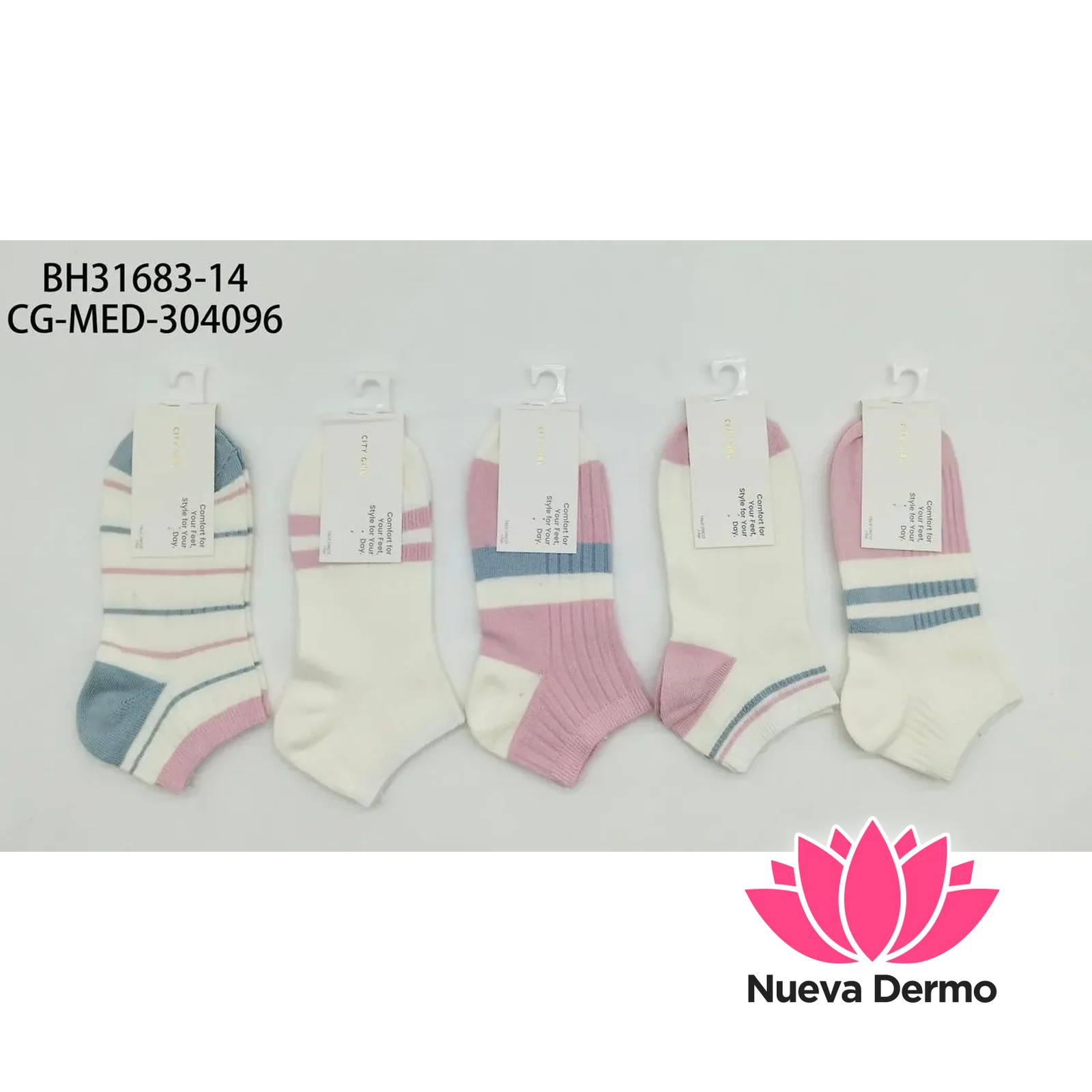 SOQUETES SET RAYAS CELESTES Y ROSAS