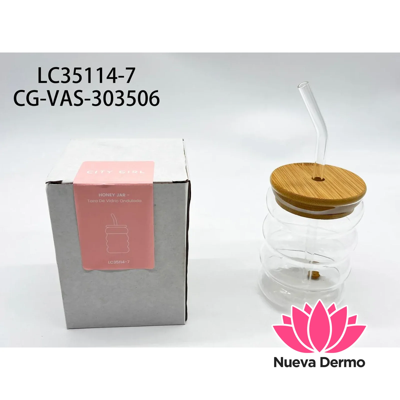 VASO DE VIDRIO ONDULADO PETISO CON TAPA Y SORBETE