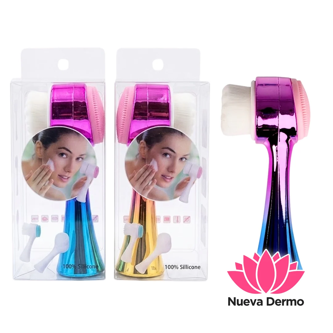 Limpiador Facial Doble Cepillo Manual Exfoliante Tornasolado