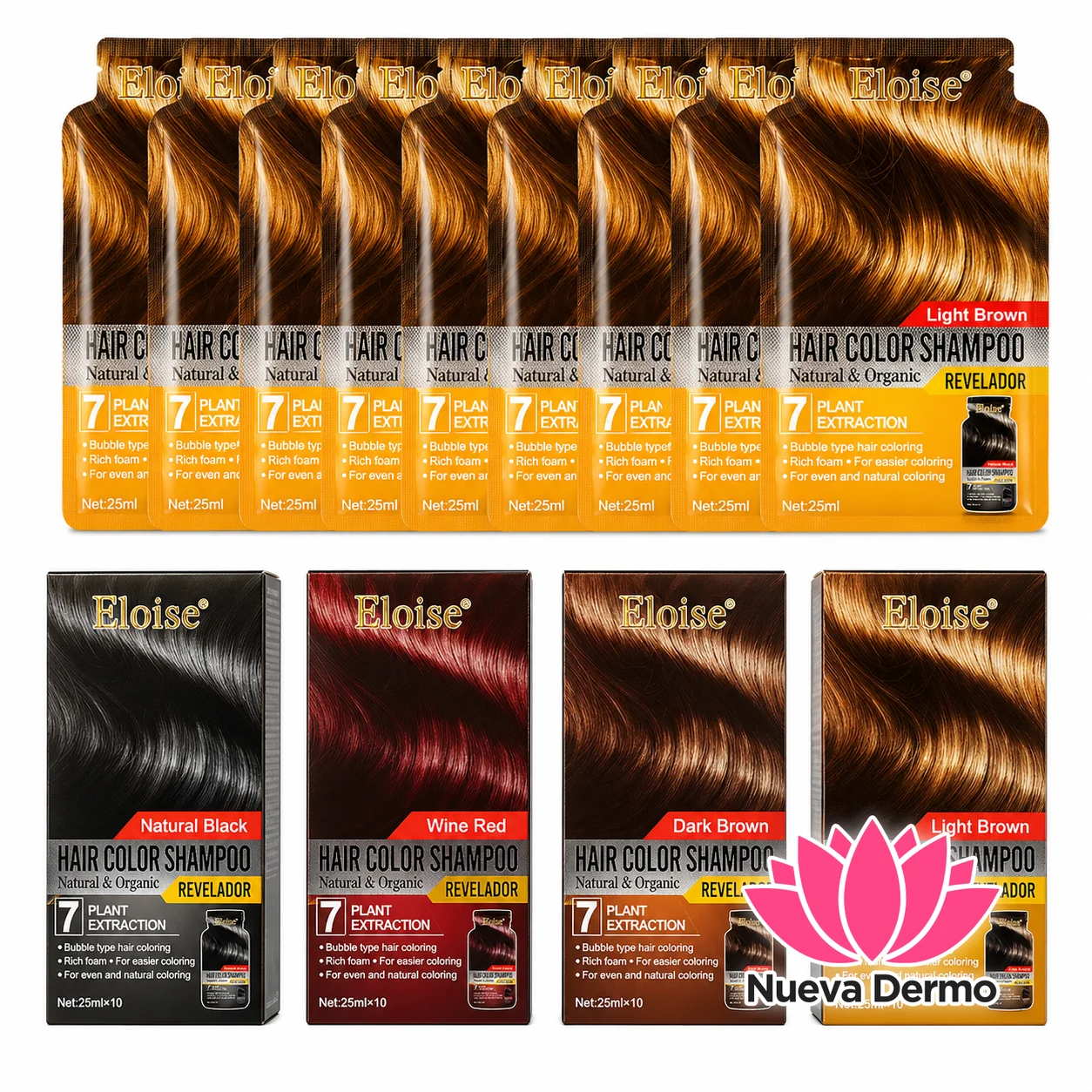 Shampoo Con Tintura P/ El Pelo X10 Sobresitos 25ml Eloise Light Brown