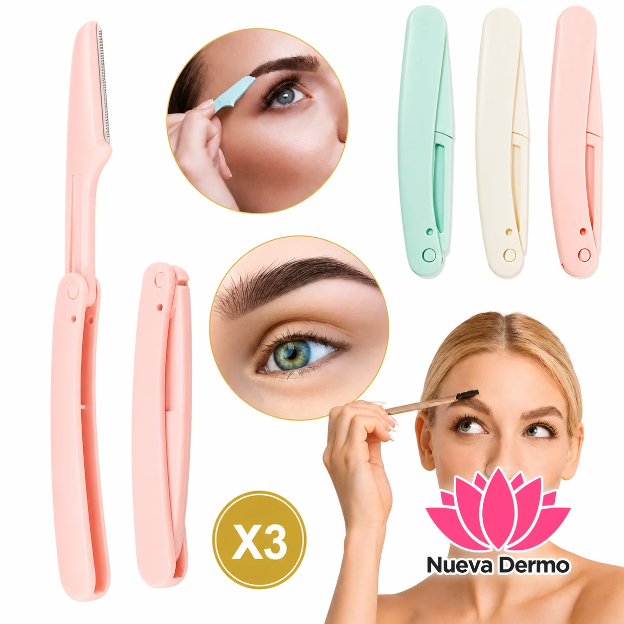 Perfilador De Cejas X3 Navaja Depiladora Quita Vello Facial