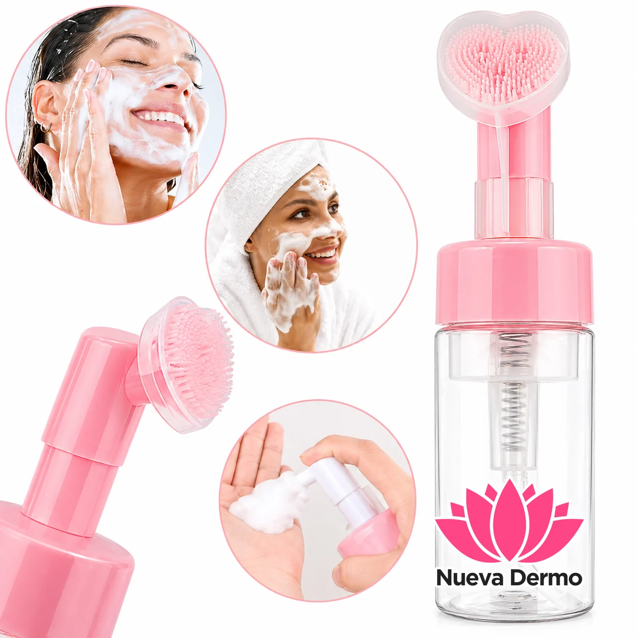 Botella P/espuma Con Cepillo Silicona Limpiador Facial 180ml
