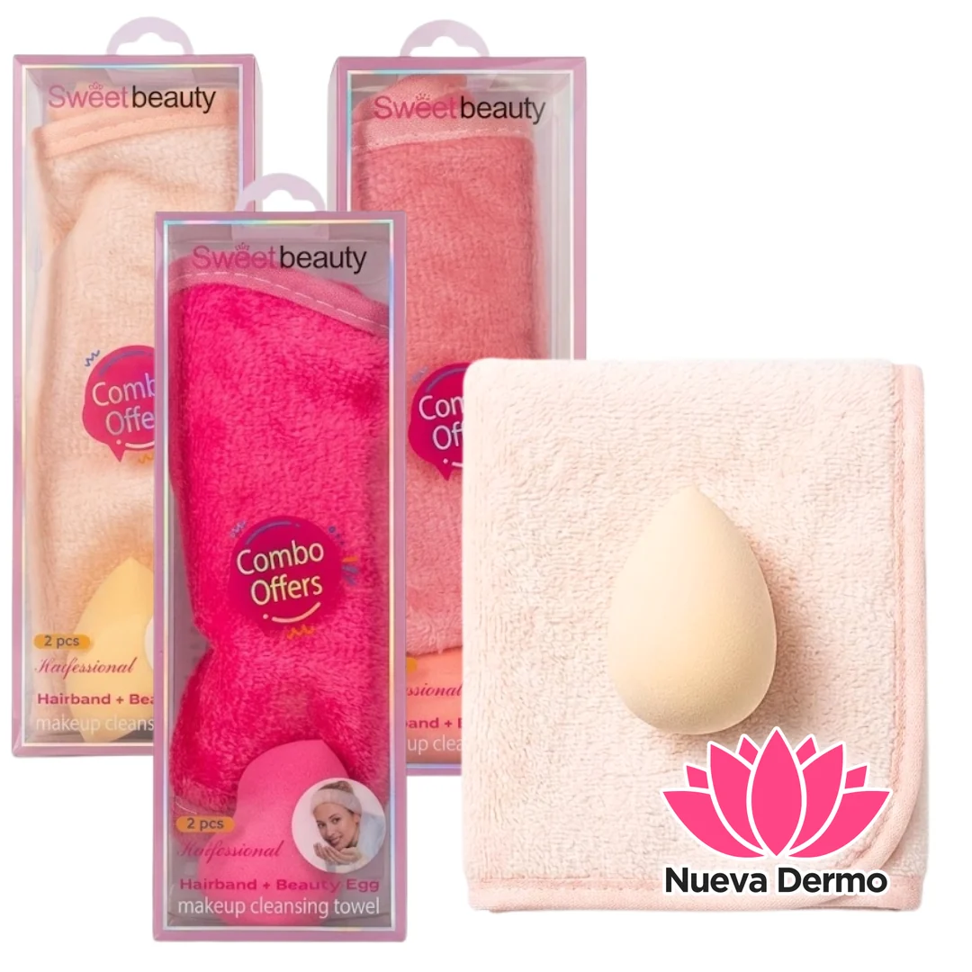 Combo Toalla + Esponja Blender 2 pcs Skincare Maquillaje
