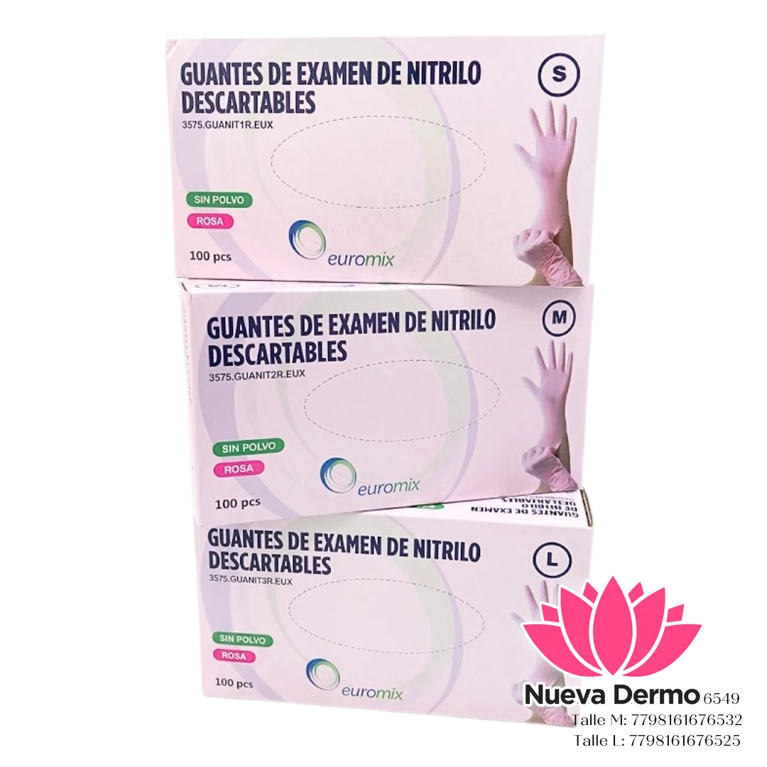 Guantes De Nitrilo Descartable Sin Polvo X100u En Caja Rosa L