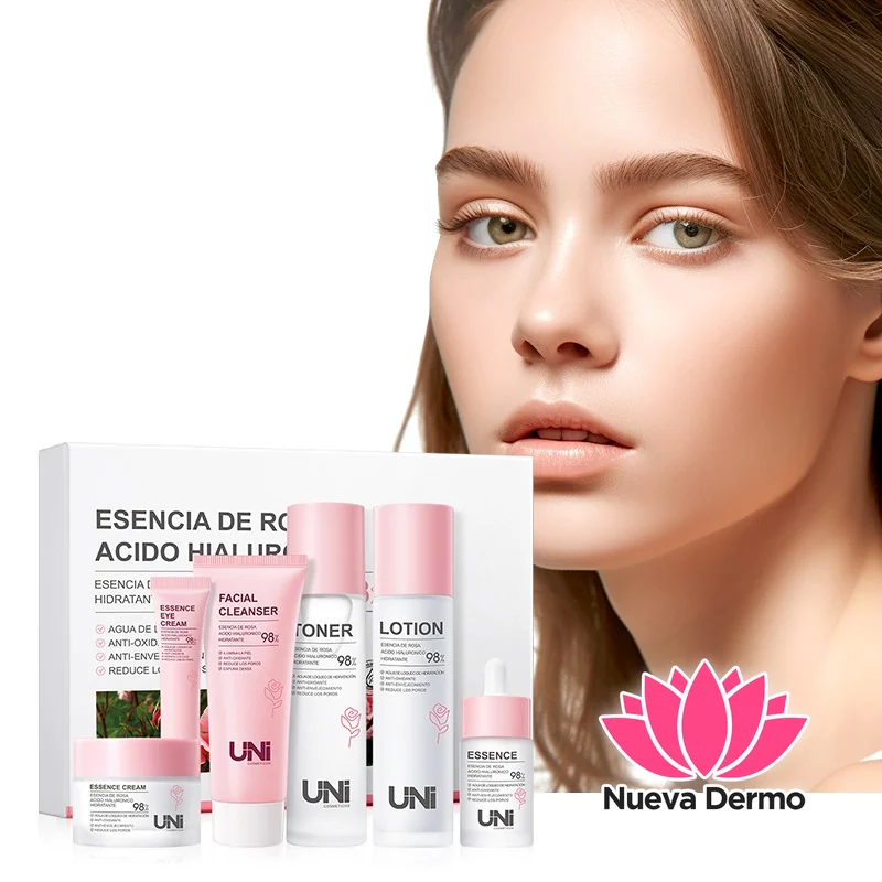 Kit Ritual Facial De Rosa Acido Hialuronico 6 Piezas Uni
