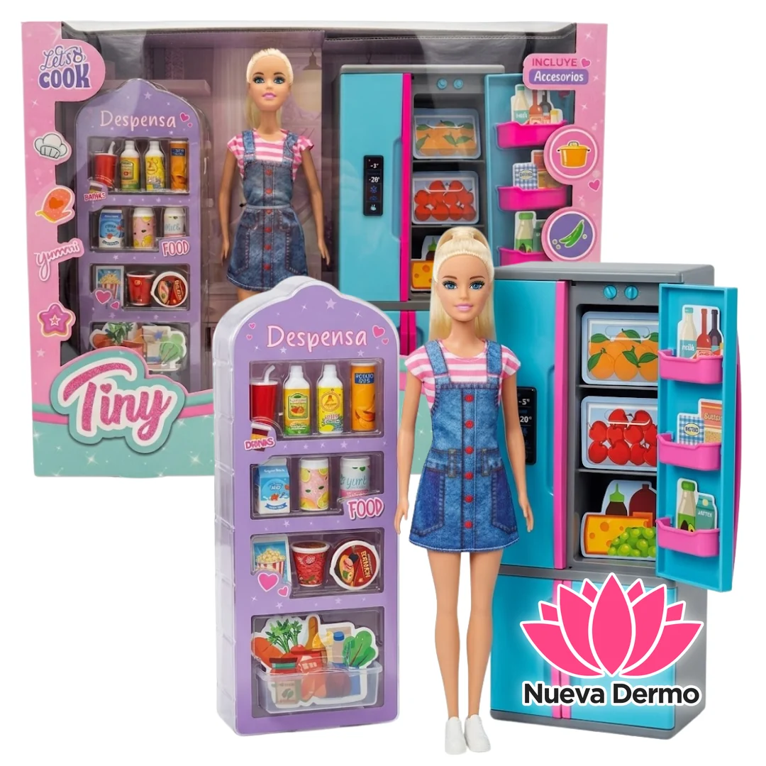 Muñeca Barbie + Set De Cocina Tiny Let´s Cook Juguete