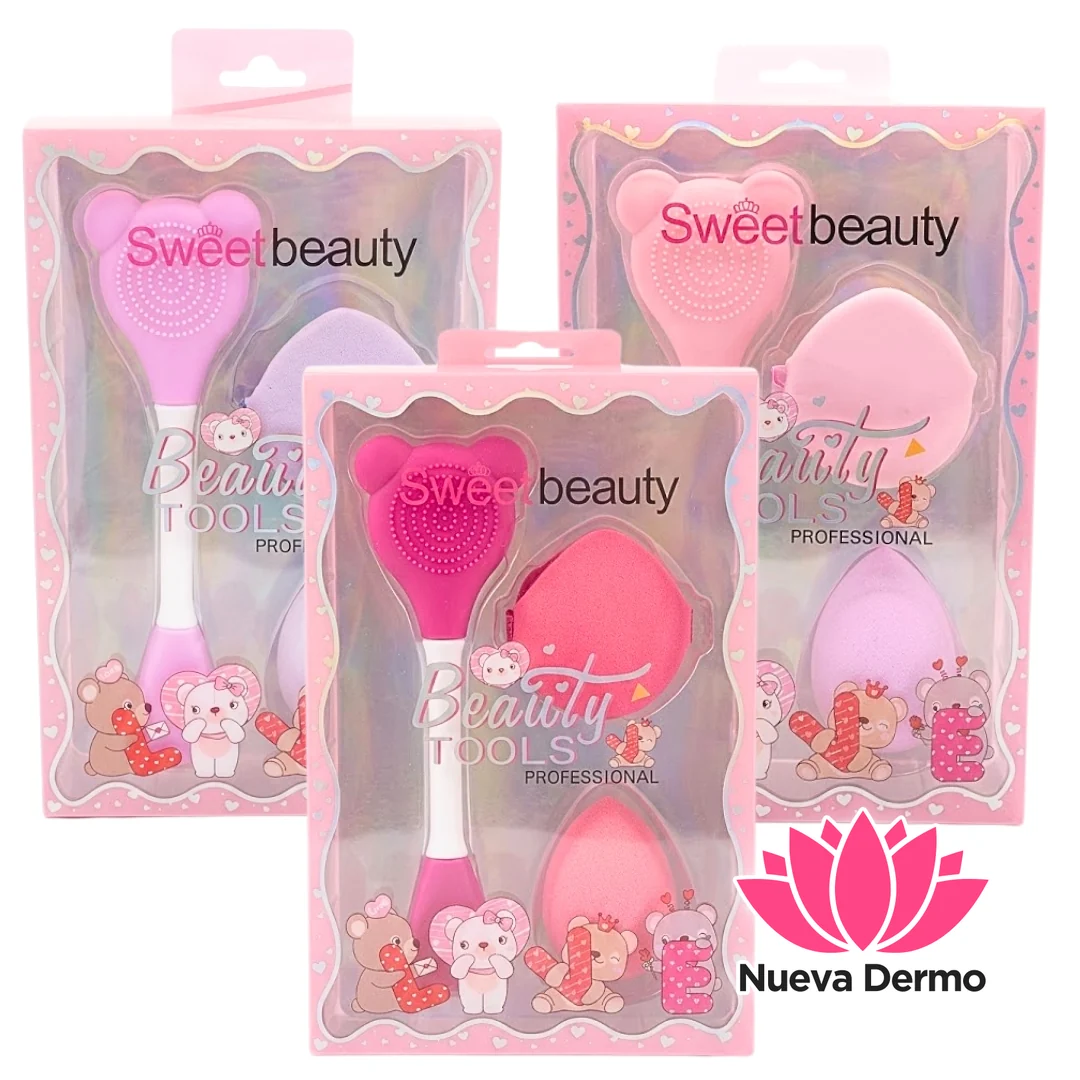 Set X3 Facial Esponjas P/Maquillaje + Limpiador Sweet Beauty