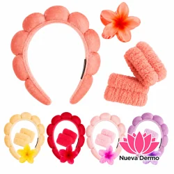 Vincha Diadema + muñequera Fluffy + broche Hawaii N2