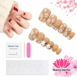 Set 12 Uñas Postizas Cuadrada + Adhesivo Lima Palito Naranjo
