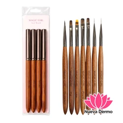 Set De 7 Pinceles Manicura Gel Acrílico Y Liner Mango Madera