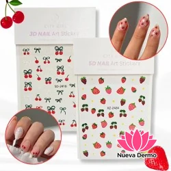 Stickers Para Uñas Decoración Frutillas Y Cerezas City Girl