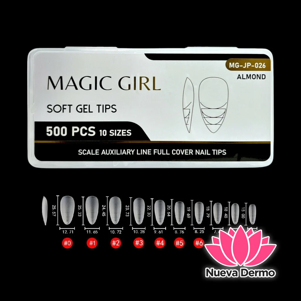 ($5500) MAGIC GIRL SOFT GEL TIPS ALMOND PRELIMADO 500PCS MG-JP-026 6920250420264