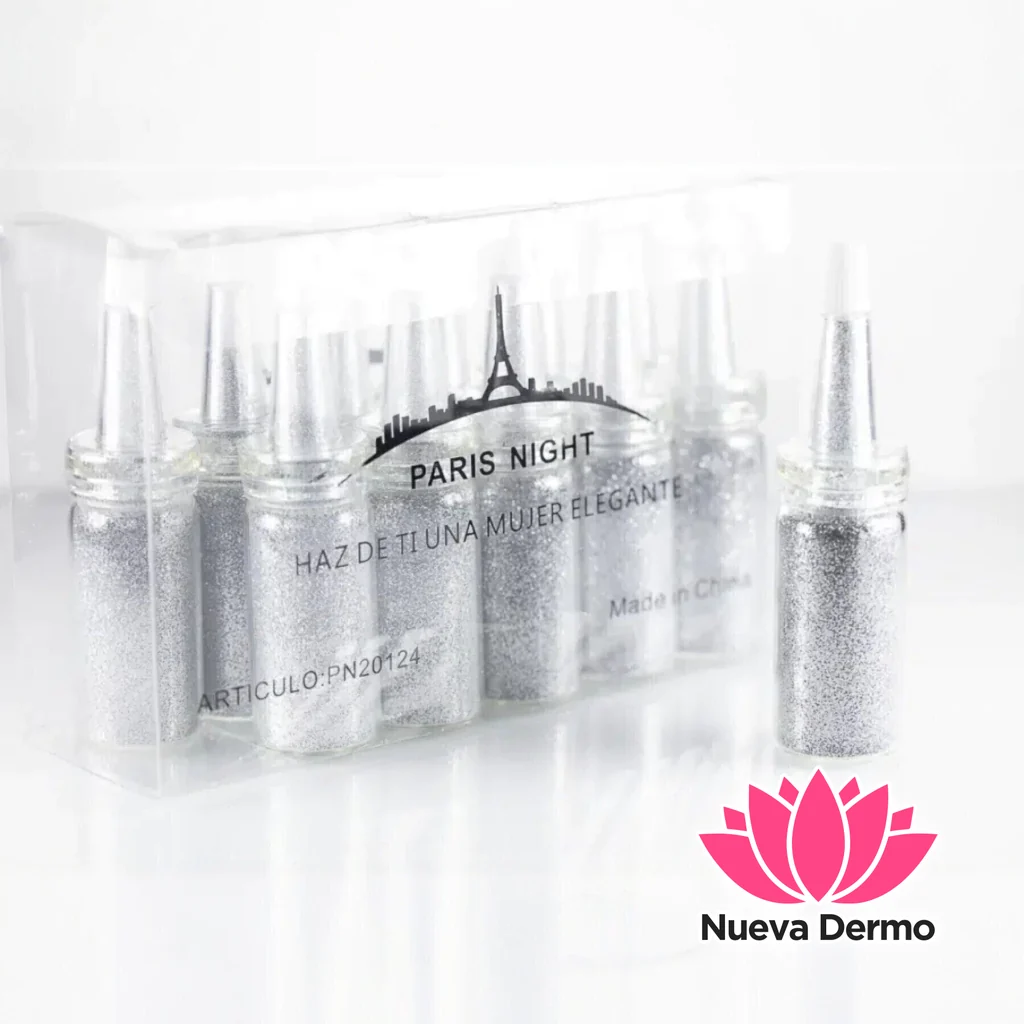 PARIS NIGHT POLVO BRILLO PLATEADO 12PCS PN20124-2