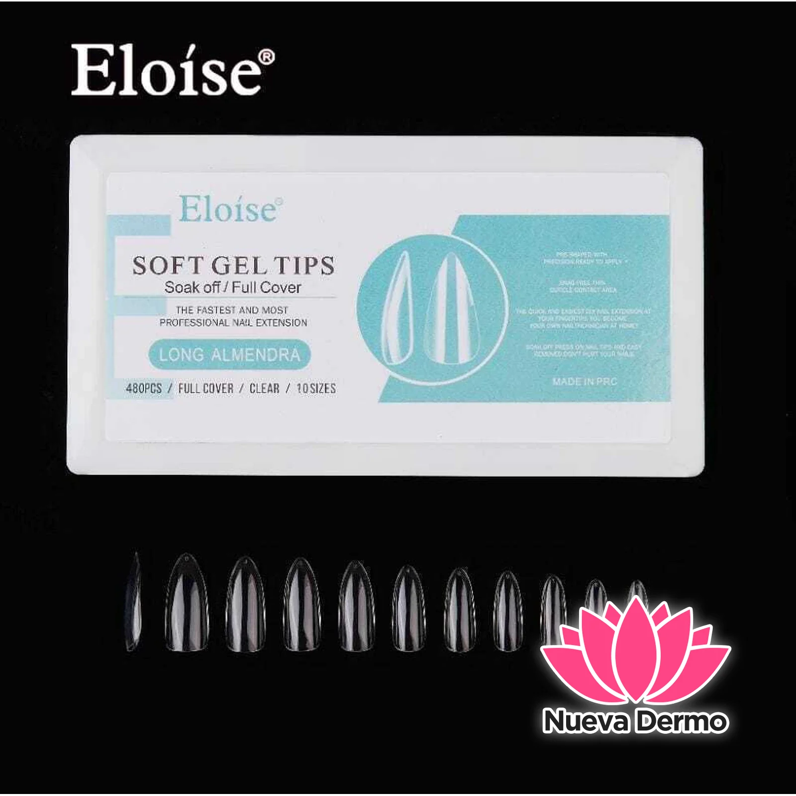 ELOISE SOFT GEL TIPS LONG ALMENDRA X480PCS LA480 6932024010212
