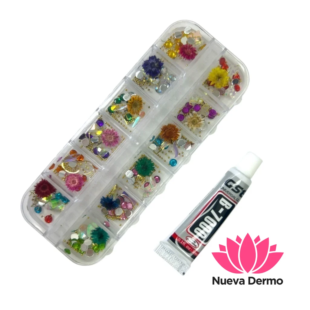 x12 pcs Decoración para uñas flores secas con strass b-7000