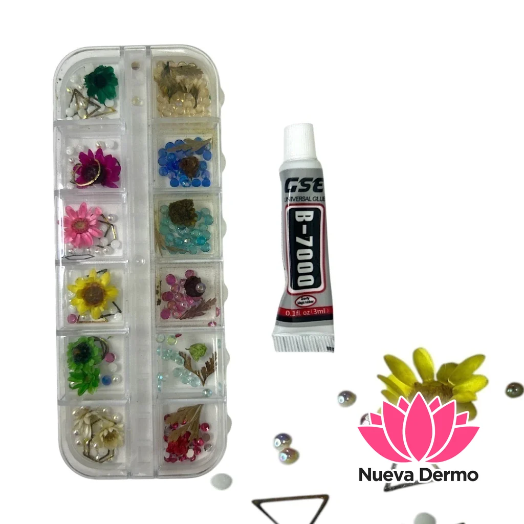 x12 pcs decoración para uñas flores secas con perlas b-7000