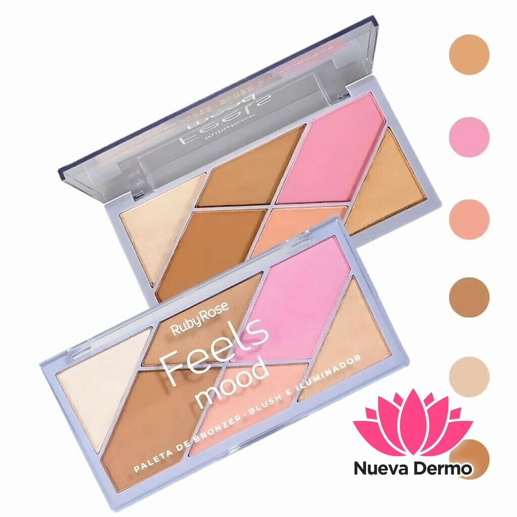 RUBYROSE FEELS MOODE PALETA DEBRONZER BLUSH E ILUMNADOR HB-7528
