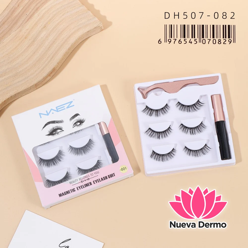 Kit de Pestañas Magnéticas NAEZ – Set Completo con Delineador y Pinza DH507-082/70829 6-UNIDAD